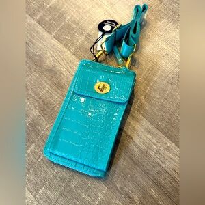 Samantha Brown Croc-Embossed Turquoise Crossbody Wallet - NWT